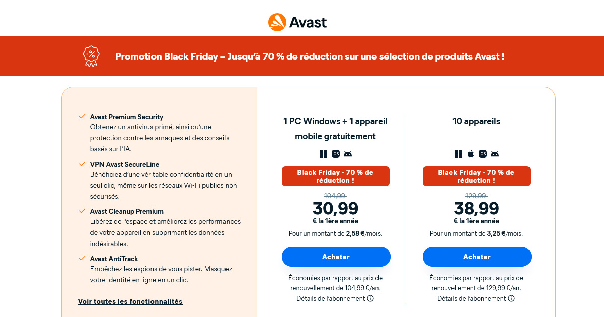 Black Friday Avast 2025 🦠 -70 % sur sa version Ultimate