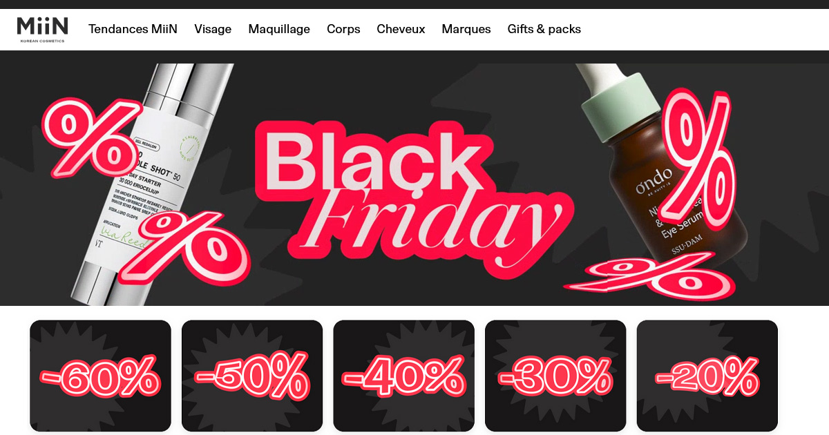 Black Friday MiiN Cosmetics 💕 Jusqu’à -60 % sur la K-Beauty la plus tendance