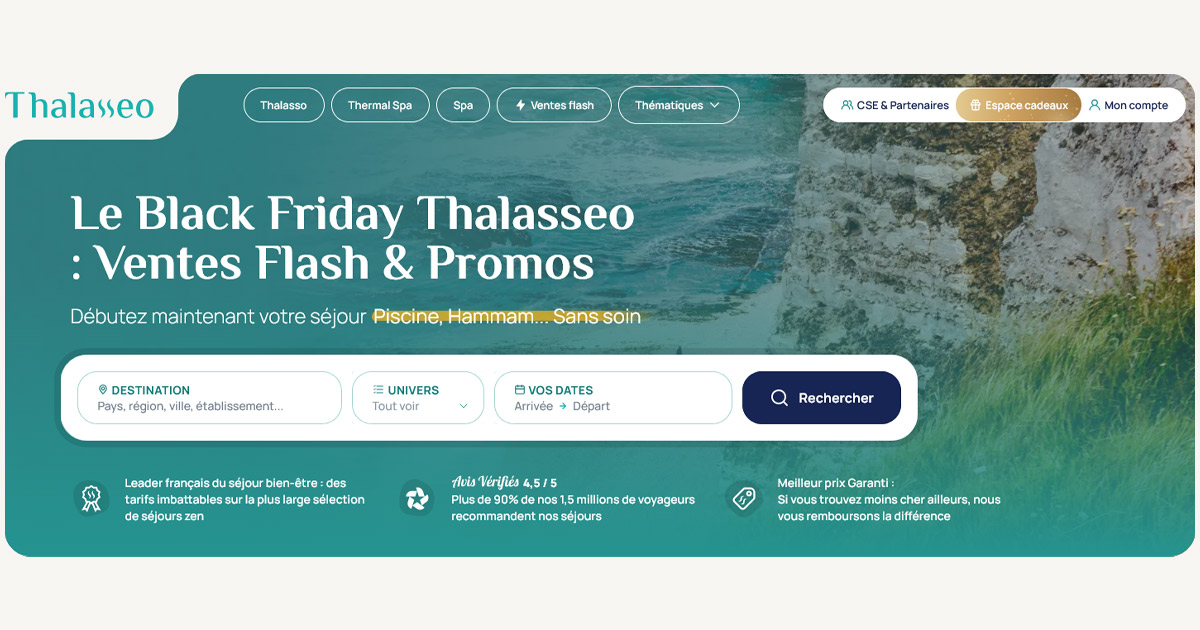 Thalasseo plonge dans le Black Friday : Jusqu’à -69 % sur vos séjours bien-être !