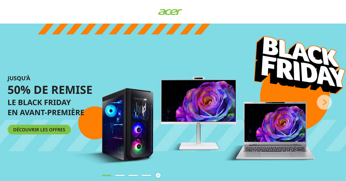 Black Friday Acer 💻 Jusqu’à -50 % sur une sélection de PC et périphériques