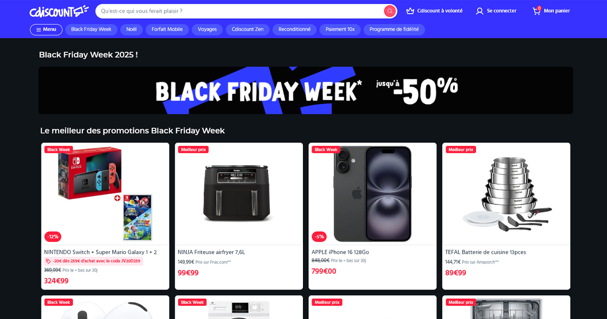 Black Friday Week Cdiscount : jusqu’à -50 % sur des top articles