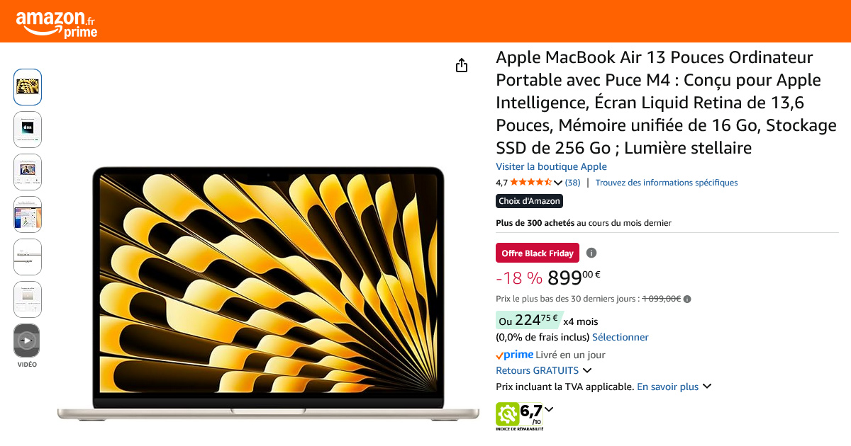 MacBook Air M4 💻 -18 % sur Amazon pendant le Black Friday