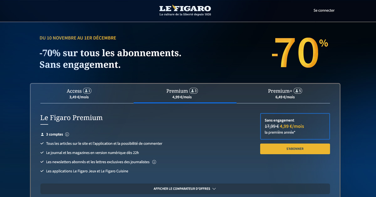 Le Figaro Black Friday : -70 % sur tous les abonnements