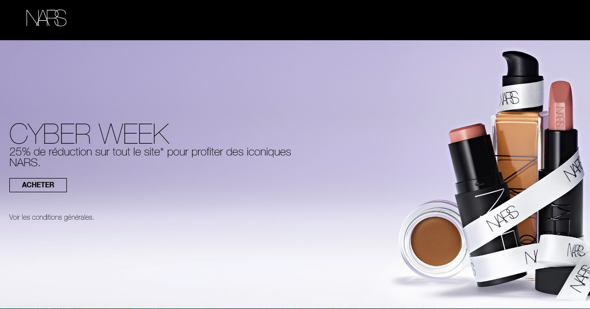 Cyber Week NARS : -25 % sur tout le site pour une mise en beauté iconique
