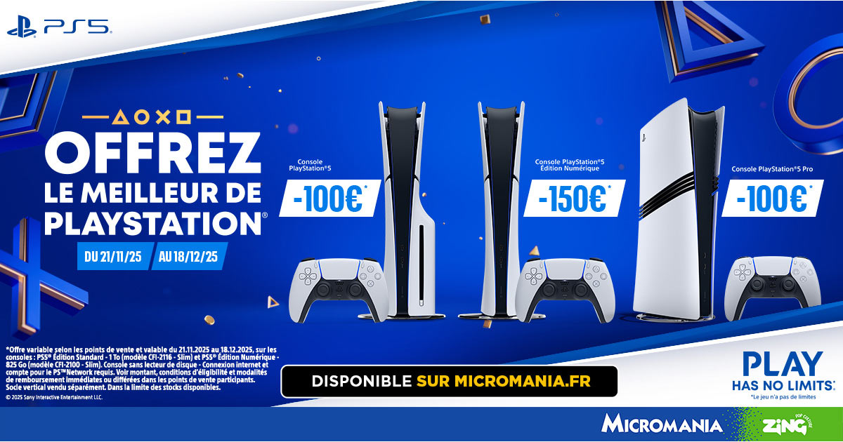 Micromania Black Friday 🎮 PS5, PS5 Slim & PS5 Pro jusqu’à -150 €