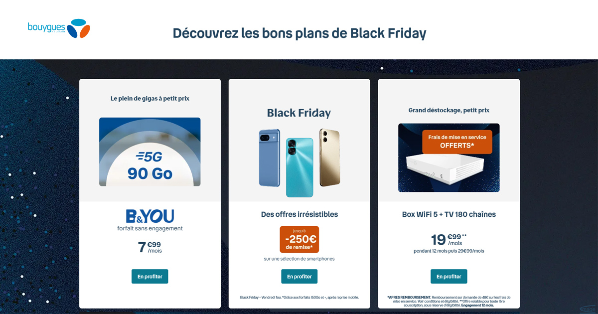 Black Friday Bouygues Telecom : forfaits 5G, box et smartphones à prix cassés