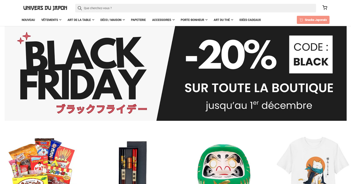 Black Friday Univers du Japon 🎌 -20 % sur tout le site